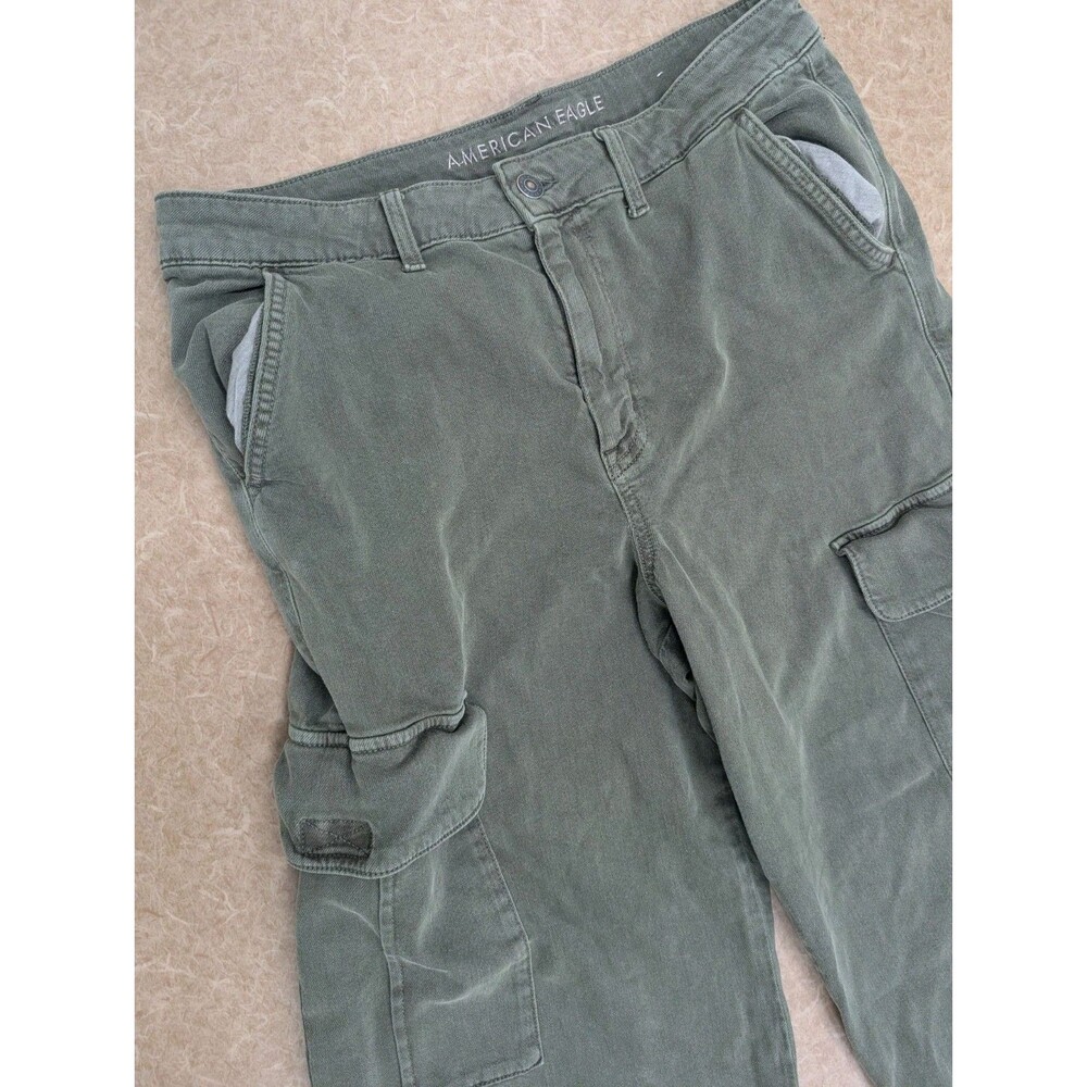 American Eagle Womens Cargo Pants Size 14 stretch High Rise Baggy Wide Leg Green